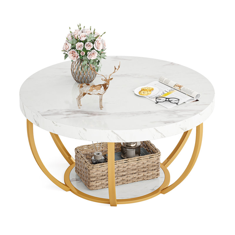 Floor Shelf Coffee Table, White, Gold