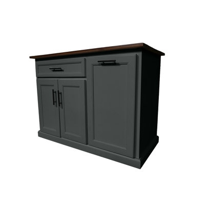 Modern 48" Solid Wood Kitchen Island with trash bin compartment and Drop Leaf