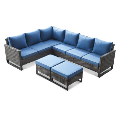 Kahlan 105" Wicker Outdoor Patio Sectional with Ottomans by Latitude Run