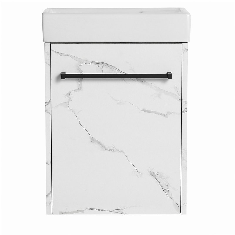 [Meuble-lavabo mural flottant de 16 pouces] Avec lavabo en céramique et porte à fermeture en douceur, convient aux petites salles de bain