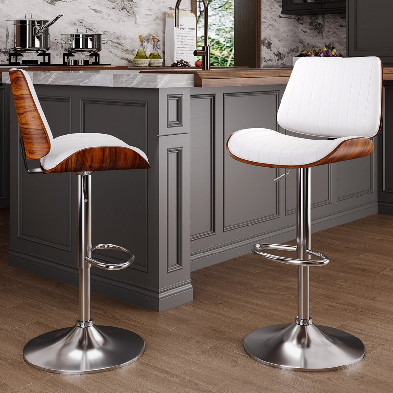 Xzayden Swivel Upholstered Adjustable Height Counter Stool,Bar Stool with Metal Frame, White/Black, 1