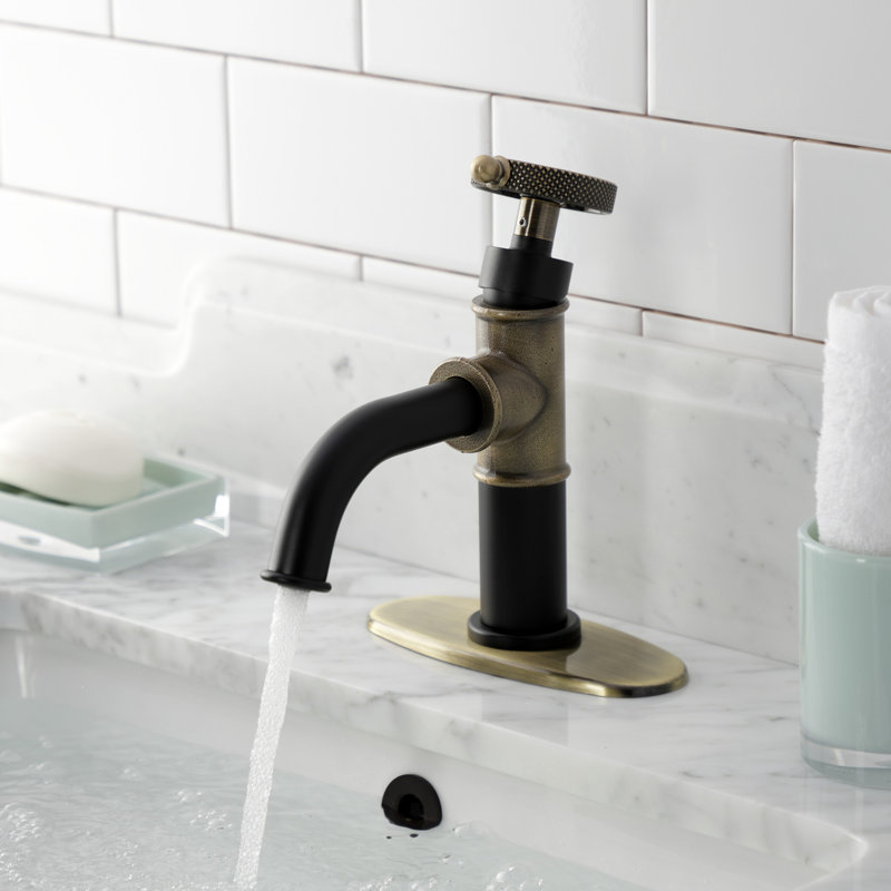 Kingston Brass Webb Single-Handle 1-Hole Deck Mount Bathroom Faucet with Knurled Handle and Push Pop-Up Drain