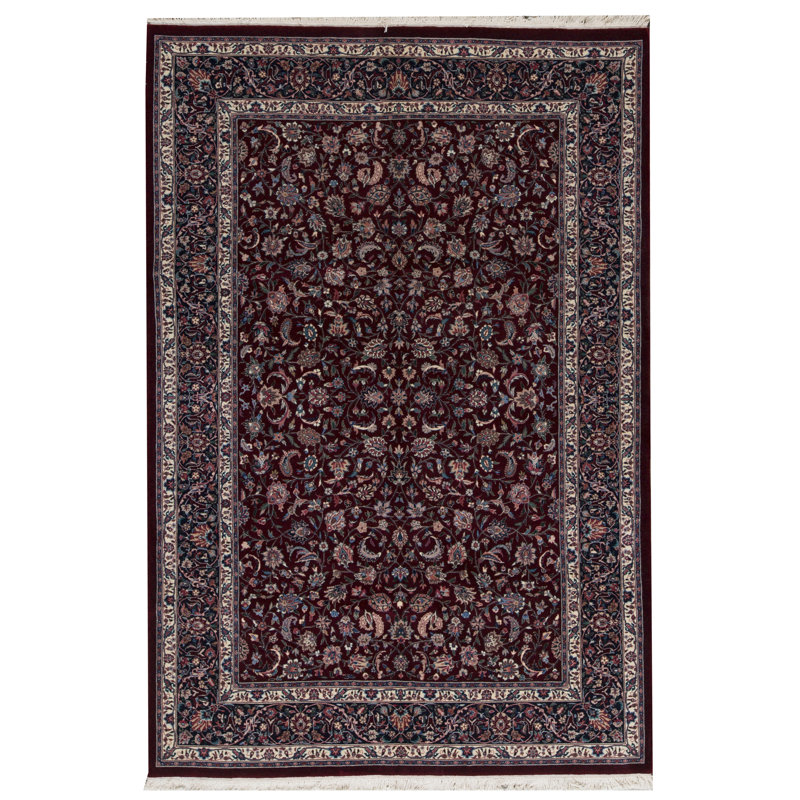 Tapis vin et bleu marine de haute qualité noué à la main, Rectangulaire 8 pi x 10 pi