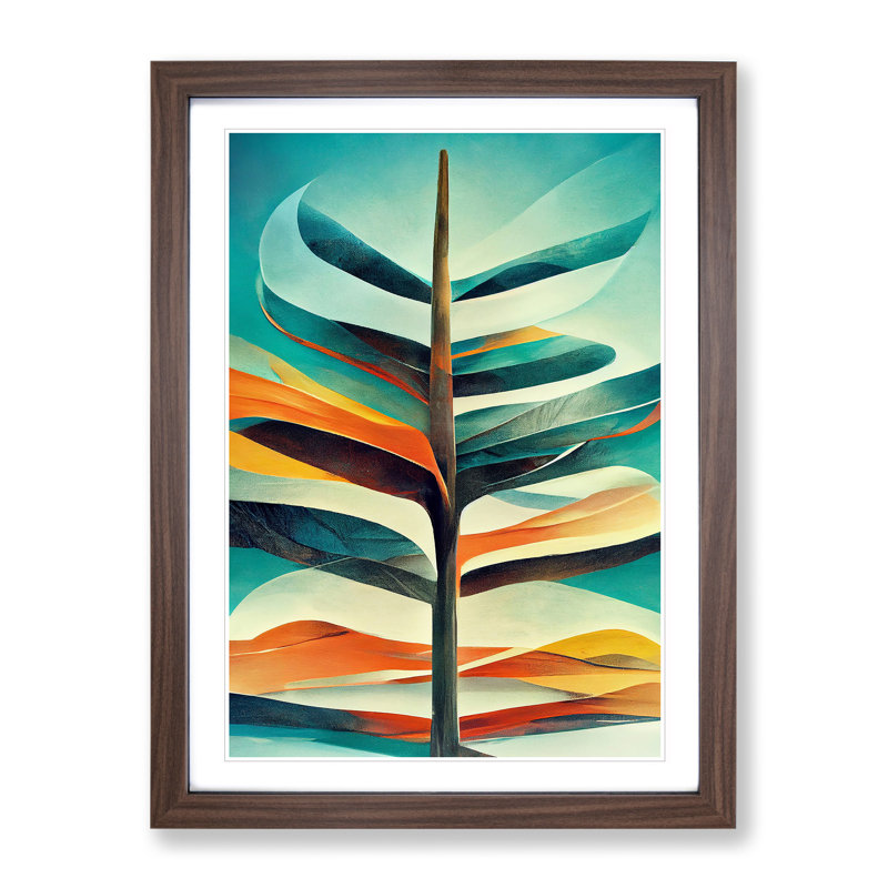 Tree Abstract Art No.3 - Wall Art, 36cm H x 27cm W, Walnut Framed, White