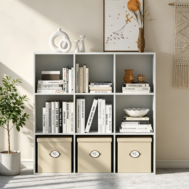 9-Cube Bookcases, Closed Back Bookshelf Storage Unit, Style Cabinet for Living Room Bedroom Office, White