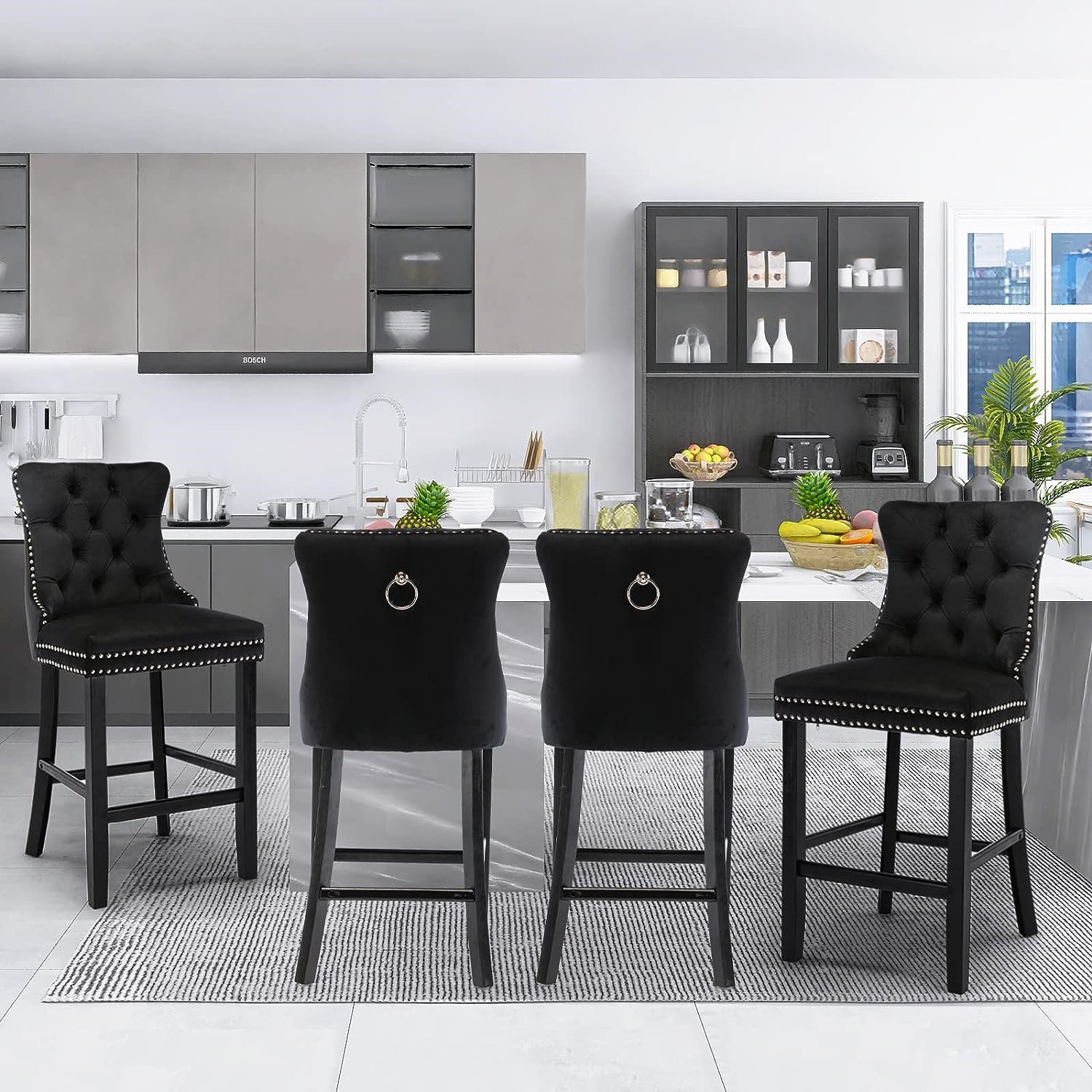 Rosdorf Park Modern Velvet Upholstered Bar Stools Set Of With - Main Image