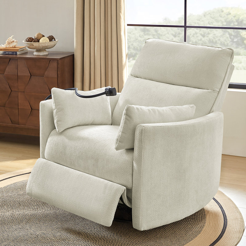 Talana Contemporary 38" Power Rocking Swivel Nursery Recliner with USB, Ivory