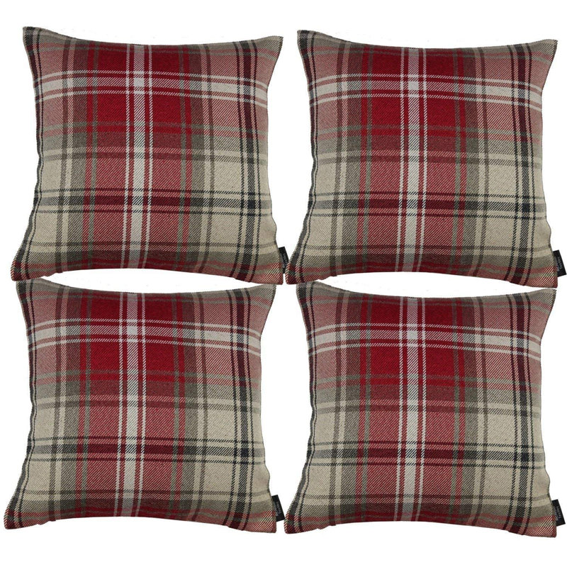 Plaid Square Throw Pillow Cover, Red/White