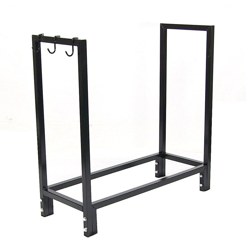 Black Steel Indoor/Outdoor Firewood Log Rack with Protective Cover