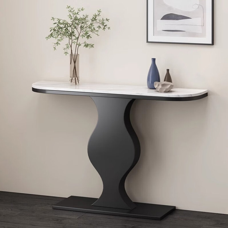 Table de porche en pierre frittée de style moderne, H 31,5 po x l 47,2 po x P 11,8 po, Blanc, Noir