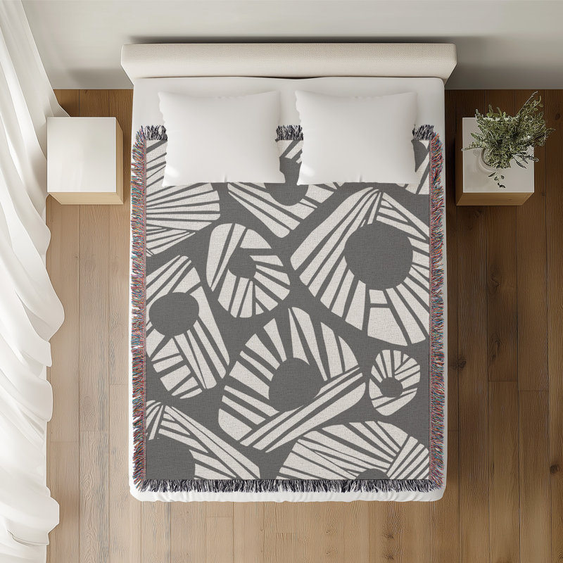 Jeté en coton à imprimé abstrait Kio, Gris, 60 x 60