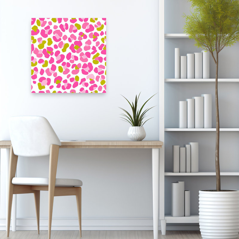 Playful Pink Leopard Pattern Abstract Bold Colorful Animal Wall Art Print by Dominique Vari - Wrapped Canvas Print