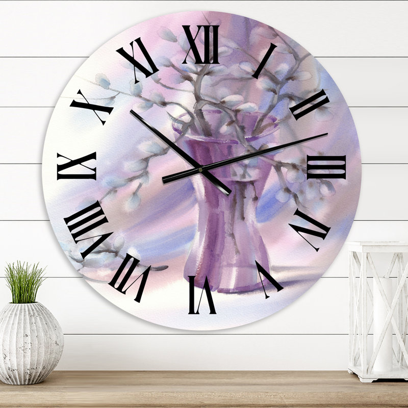 Branches de saule dans un vase en verre violet - horloge murale, Petit