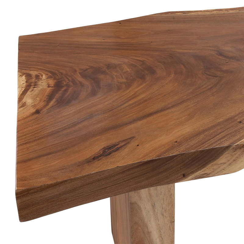 Light Brown Reclaimed Wood Live Edge Dining Table with Block Base