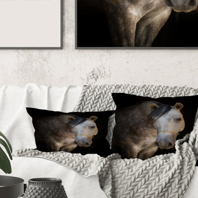 Portrait d'un cheval, housse de coussin rectangulaire et insert