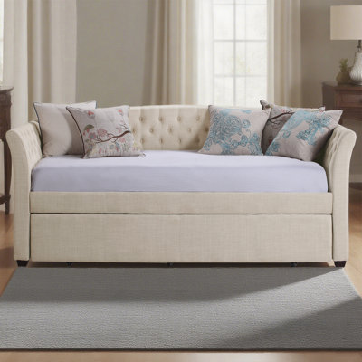Upholstered Twin Daybed with Trundle and Tufted Button Daybed Frame, for Living Room, Bedroom, Guest Room by Lark Manor