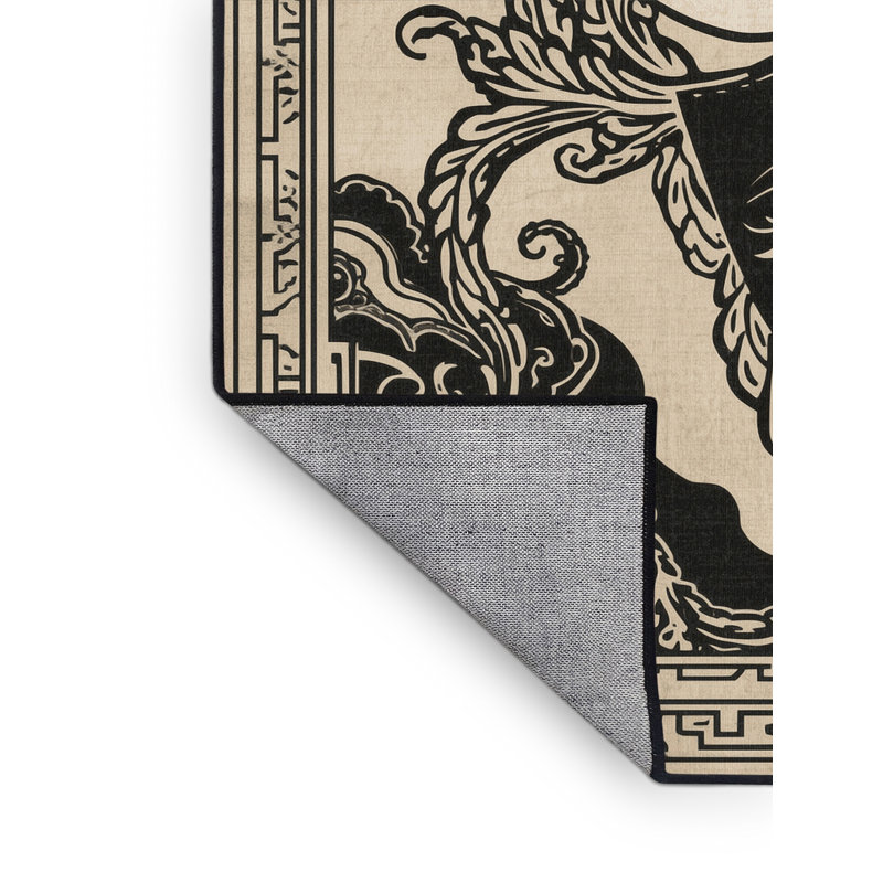 Tapis oriental classique beige et noir lavable à la machine Pacen, 5 x 7