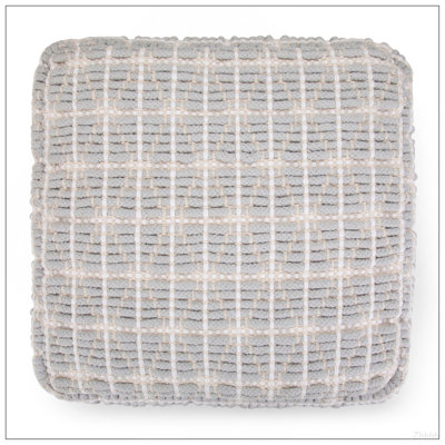 Noreen 18 inch Wide Square Pouf in Light Blue and White Handwoven Cotton