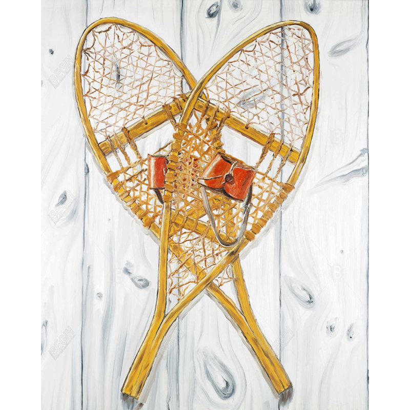 Vintage Wood Snowshoes Print On Canvas