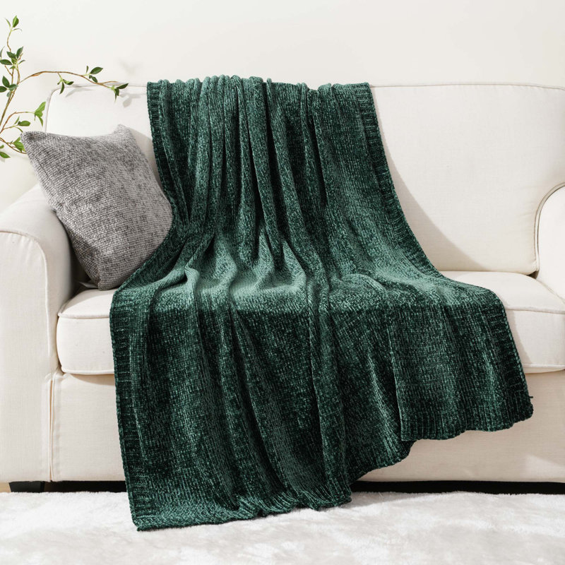 Chenille Knit Throw Blanket, 51"x67", Dark Green