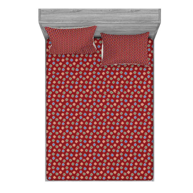 Mudcloth Microfiber Geometric Sheet Set, Full Sheet Set with Fitted Sheet