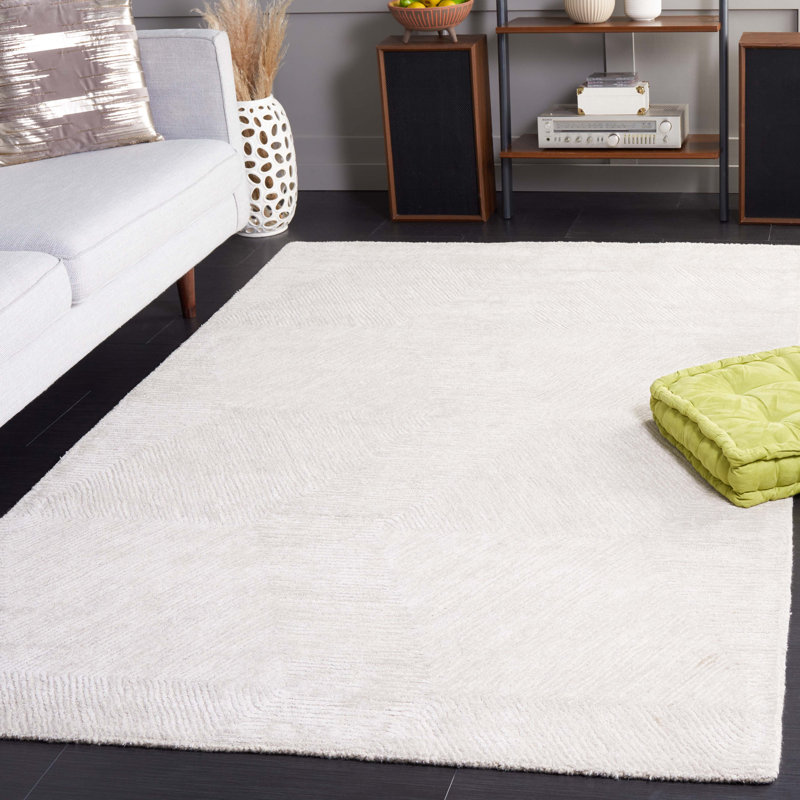 Khalees Textural Hand Tufted Viscose/Wool Geometric Rug in Beige, Rectangle 5' x 8'