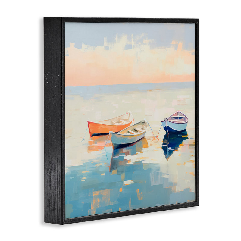 Art de giclée de bateaux pastel doux par Irena Orlov, H 12 po x l 12 po, Giclée encadrée noir minuit