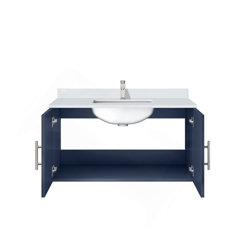 Meuble-lavabo bleu marine 36 po X P 22 po D, plateau en quartz blanc et ensemble de robinet, Marine