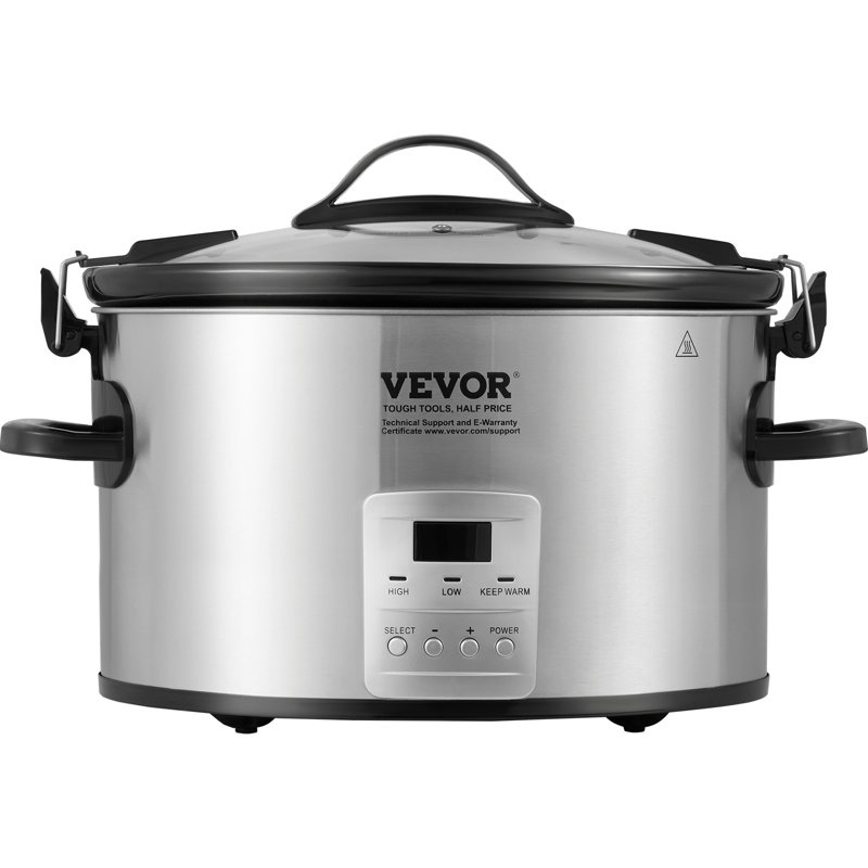 Mijoteuse électrique 8 QT 320 W avec 3 niveaux de puissance, minuterie numérique jusqu'à 20 heures, couvercle verrouillable et cuve intérieure en céramique pour usage domestique et professionnel.