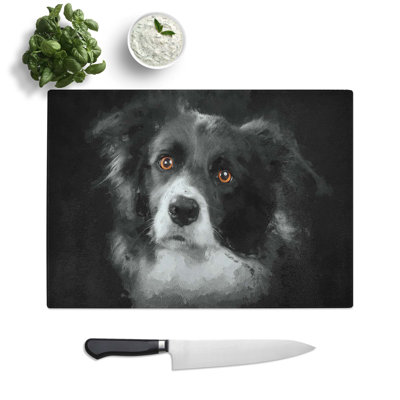 Tempered Glass Border Collie Dog Chopping Board