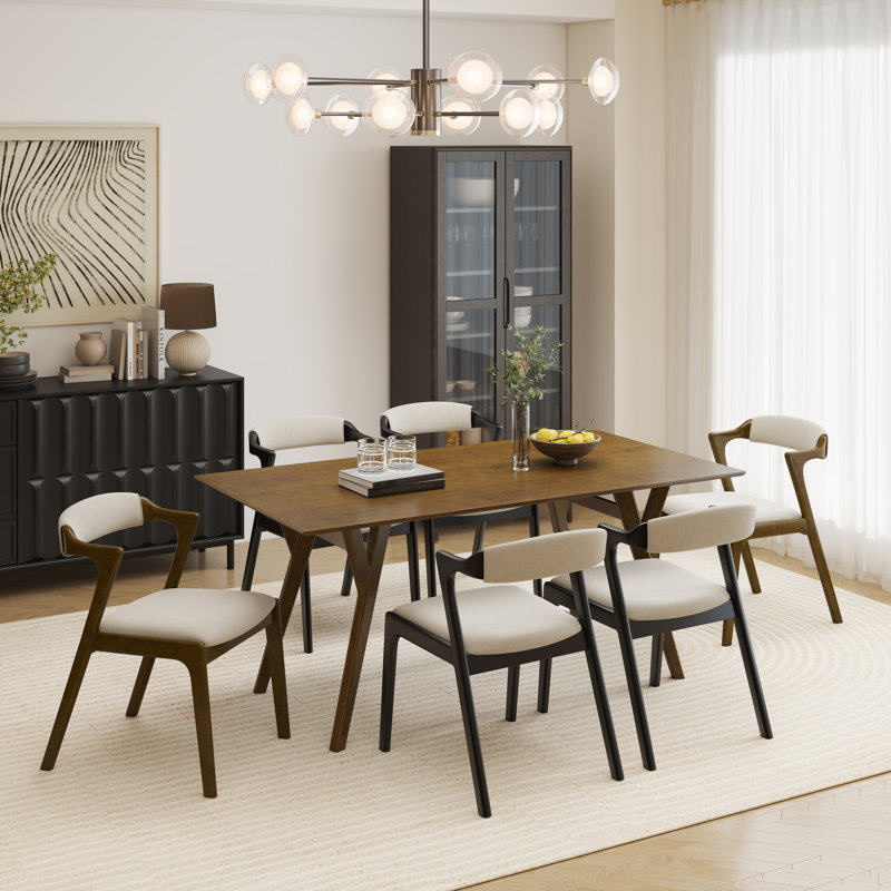 Table de salle à manger avec chaises Needham, 7, Noir/noyer