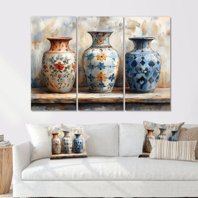 Ensemble de vases roses en céramique à motif floral IV - poterie marocaine