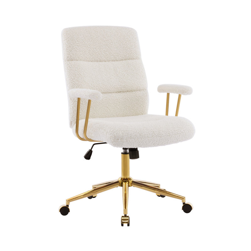 Fauteuil de bureau texturé en tissu blanc et doré Boucle, Blanc