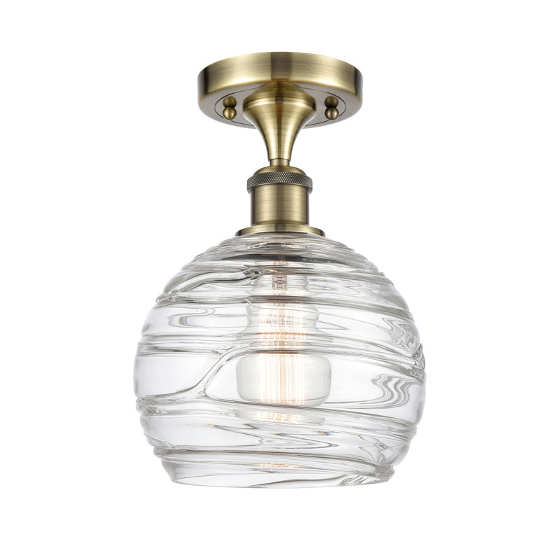 Plafonnier semi-encastré 1 lumière 8 po Anie, Ampoule DEL 6 watts Vinage, H 13 po x l 8 po x P 8 po, Laiton antique