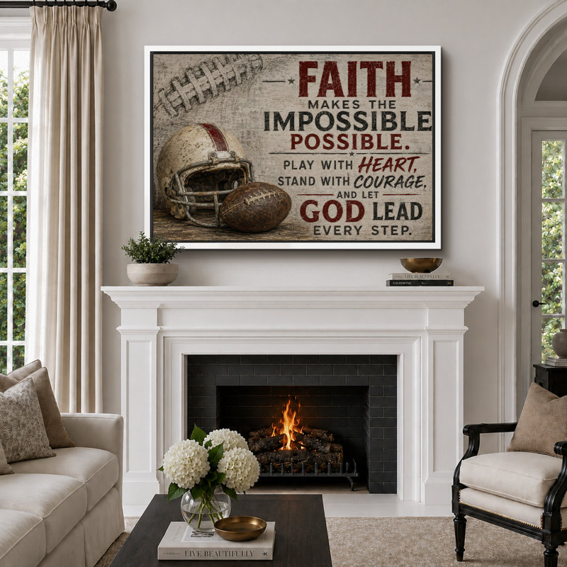 Christian Faith Football, 16" H x 24" W x 1.5" D, Cadre blanc