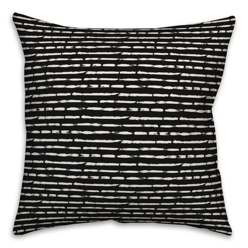 Geometric Throw Pillow, 16" x 16", Black/White Striped 1