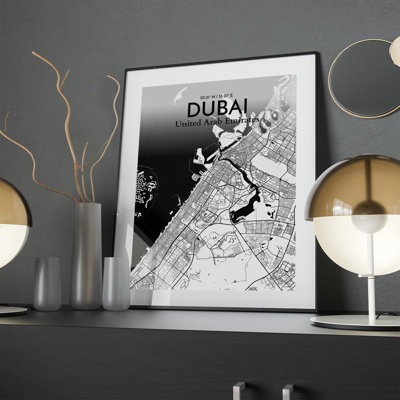 Dubai City Map in Ink 1 Piece Wall Art