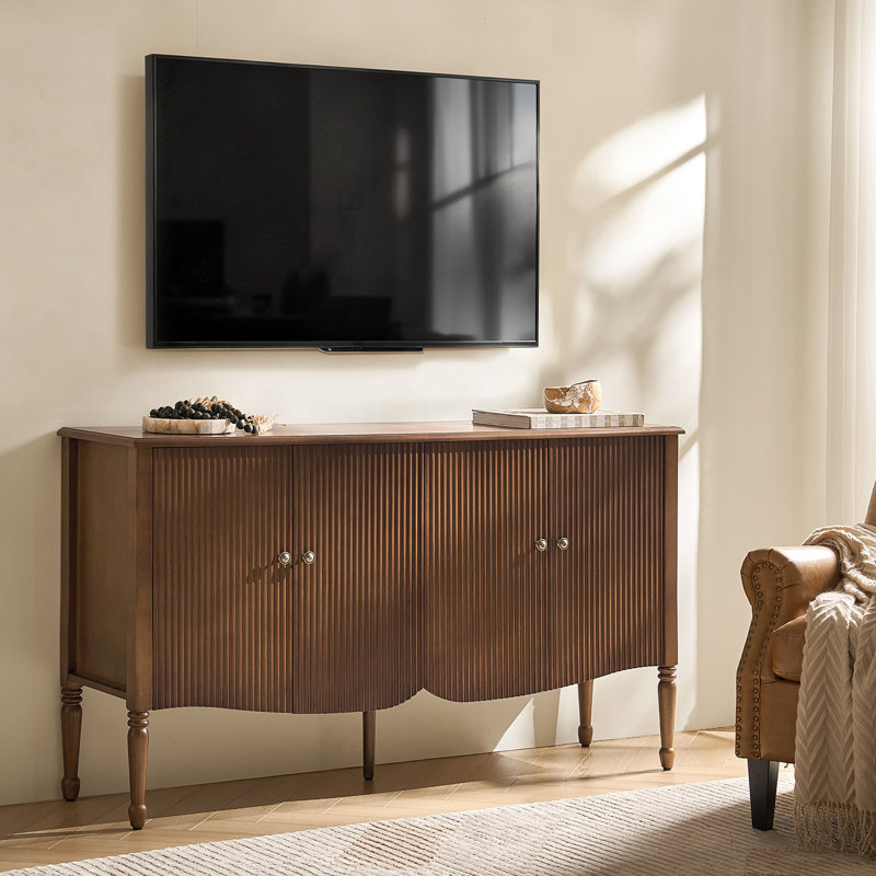 Martha Transitional 58"W 4-Door Fluted Curved Sideboard with Cable Management, Walnut