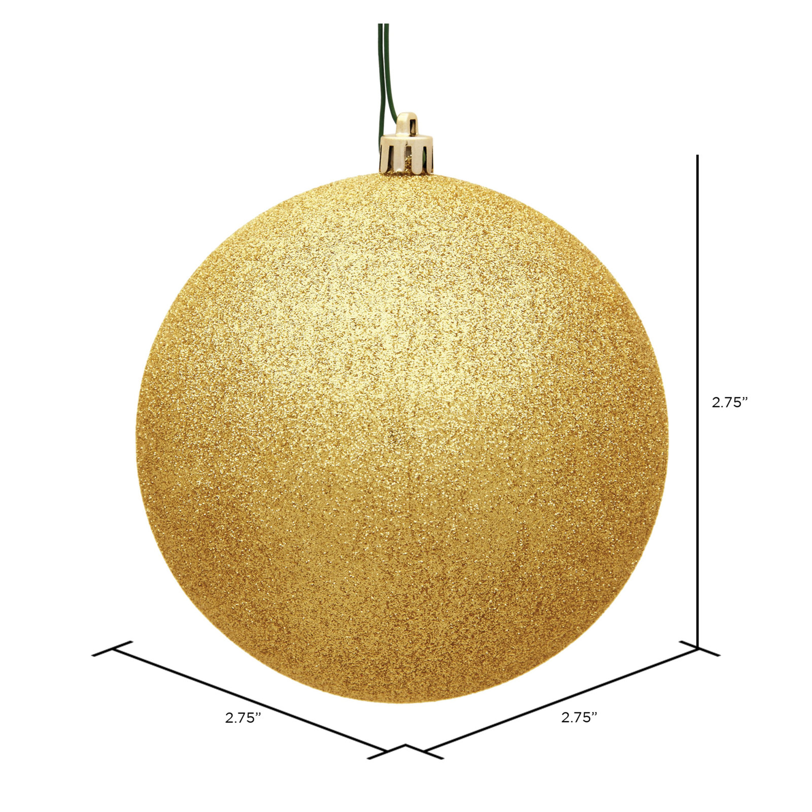 Holiday Décor Ball Ornament, Honey Gold Glitter, 2.75" H x 2.75" W x 2.75" D
