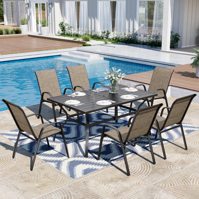 6-Person Patio Dining Set With  Rectangular Metal Table And PVC-coated polyester Sling Chairs (Set Of 7)