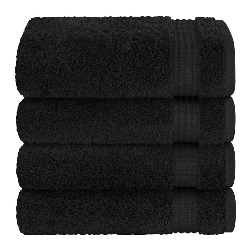 100% Cotton Turkish  Hand Towel Set, 4 Piece Soft, Absorbent Hand Face Towels, Black