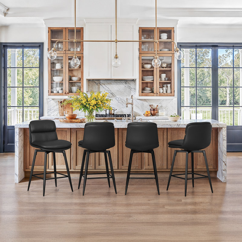 26" Swivel Upholstered Counter Stool With Metal Frame, Black