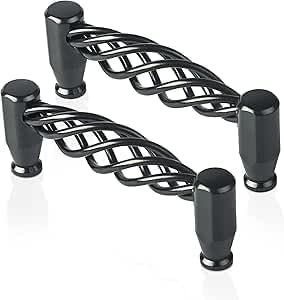 Twisted Vintage Cabinet Handle, Solid Metal Matte Black Finish, 128mm Hole Centres Pack 2