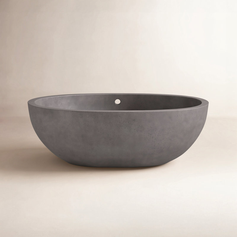 Avalon NativeStone Concrete Freestanding Oval Soaking Bathtub, Slate, 21" H x 36" W x 62" L