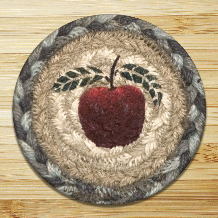  Apple Printed Coaster – 5" H Braided Jute Table Accent with Country Farmhouse Style