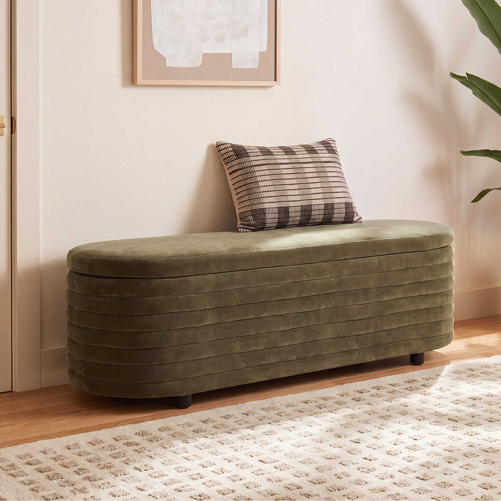 Delray 60" Linen Bedroom Bench, Dark Olive Green Velvet