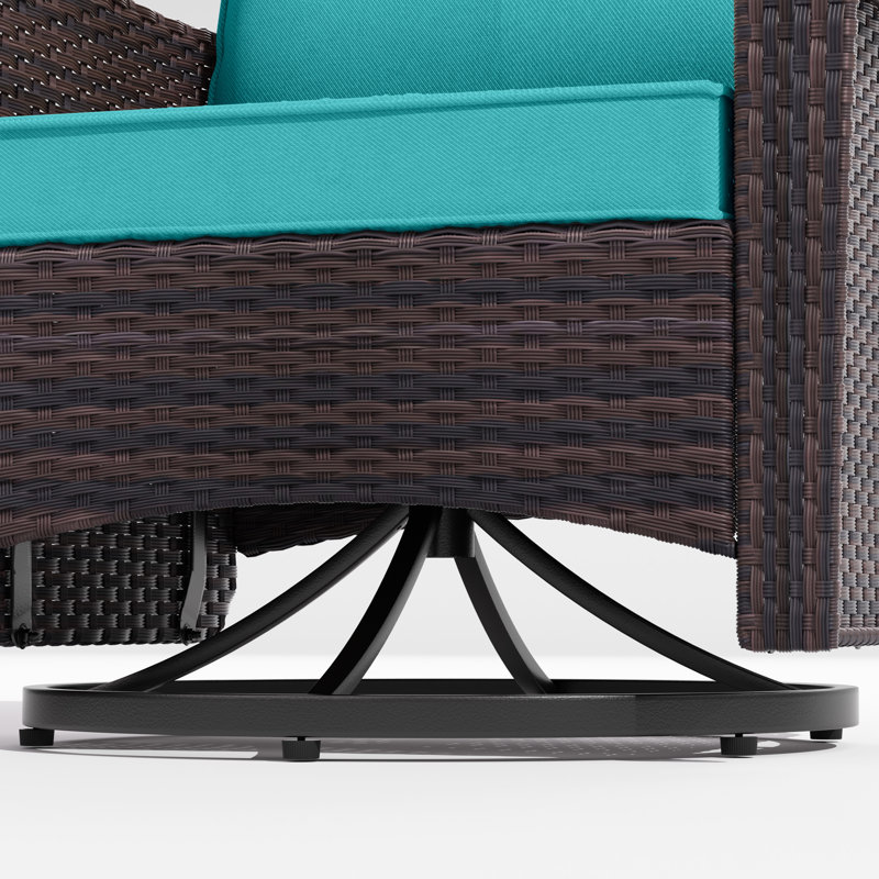 Rocking Swivel All-Weather Rattan Patio Chair With Cushions, Teal