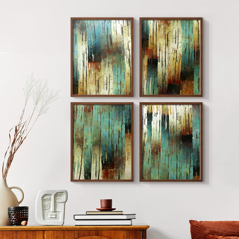 Digital Intrusion I Framed Print - Set of 4, 14" H x 44" W, Natural