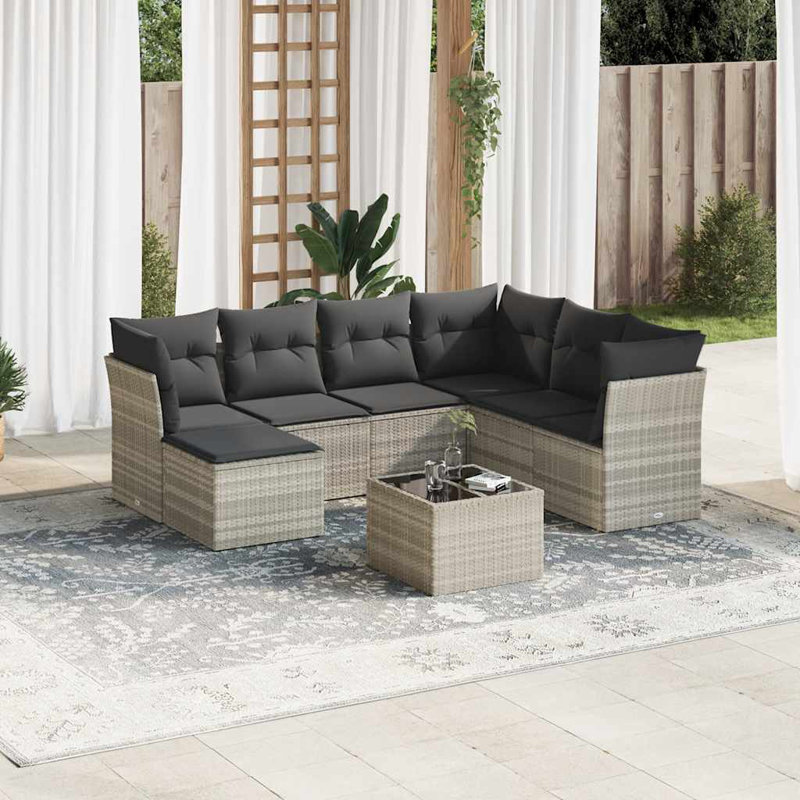  Ensemble de canapé de jardin en rotin PE gris clair avec pieds réglables