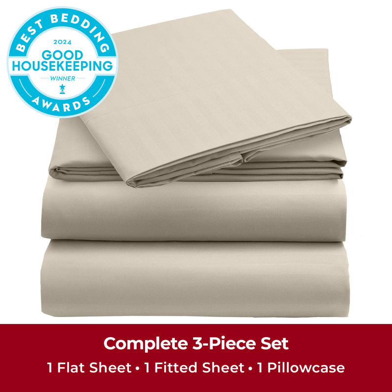 Mellanni 1800 Bed Sheets Twin Striped Beige, Twin Sheet Set, Beige Striped